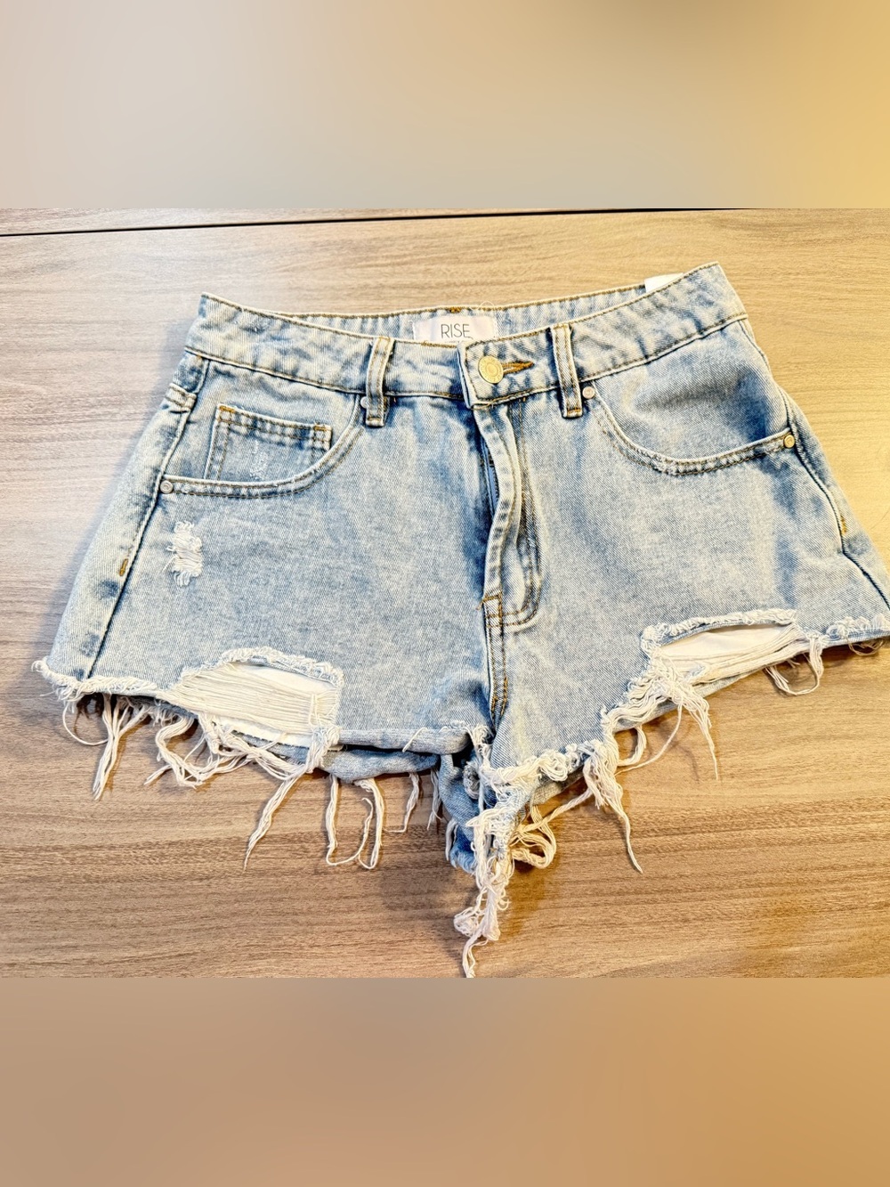 Light Blue Distressed Denim Cutoff Shorts